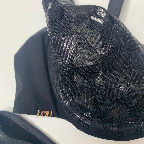 NWT Lou Paris Lingerie Geometric Sheer Mesh Bra Panty Set Black Small - Picture 4 of 12